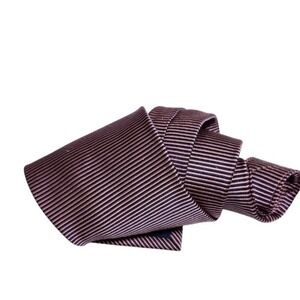 Sulka Mens Silk Tie Mauve Navy Blue Ribbed Stripe Made in France Luxury Necktie